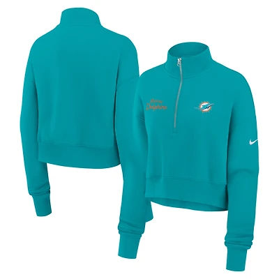 Sweat-shirt Nike Aqua Miami Dolphins Primetime Phoenix à demi-zip pour femme