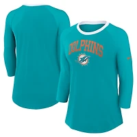 Women's Nike Aqua Miami Dolphins Raglan 3/4 Sleeve T-Shirt
