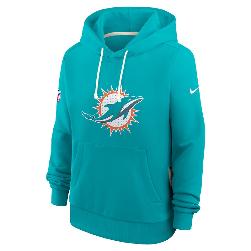 Women's Nike Aqua Miami Dolphins Sideline Standard Issue Initial Home Dri-FIT Hoodie