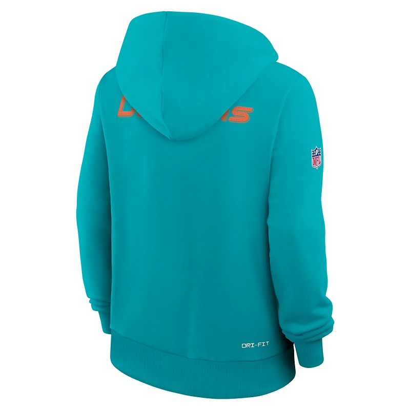 Women's Nike Aqua Miami Dolphins Sideline Standard Issue Initial Home Dri-FIT Hoodie