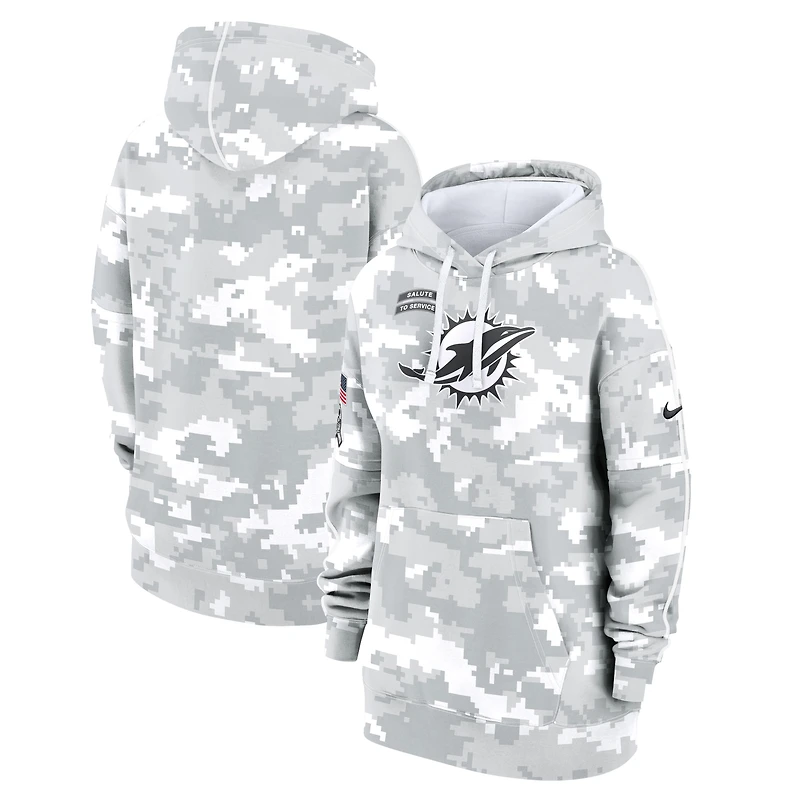 Sweat à capuche surdimensionné en polaire Nike Arctic Camo Miami Dolphins 2024 Salute To Service Club pour femme