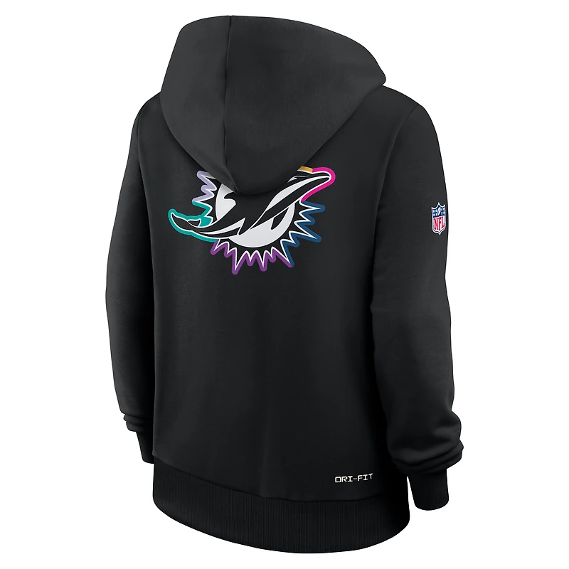 Sweat à capuche Nike noir Dri-FIT NFL Crucial Catch Sideline pour femme, édition spéciale Miami Dolphins 2025