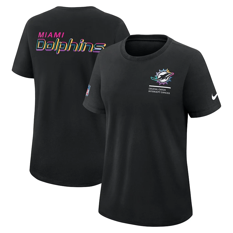 T-shirt Nike noir Miami Dolphins 2025 NFL Crucial Catch Tri-Blend Dri-FIT pour femme