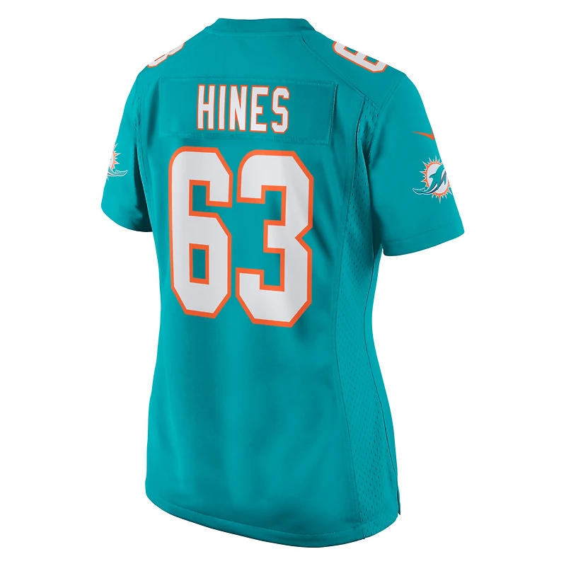 Maillot de match l'équipe Nike Chasen Hines Aqua Miami Dolphins pour femme