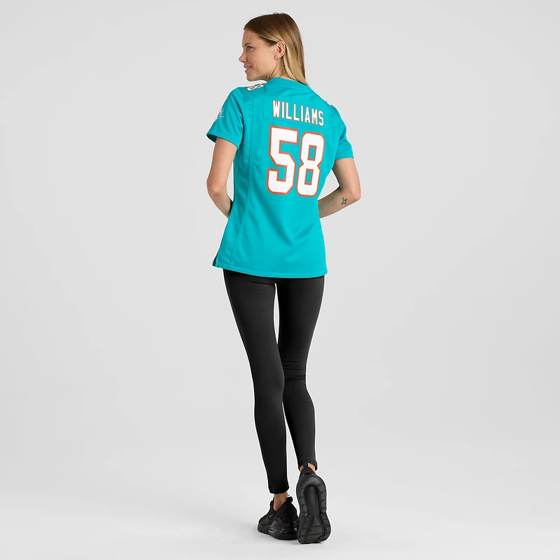 Maillot de joueur match Nike Connor Williams Aqua Miami Dolphins pour femme
