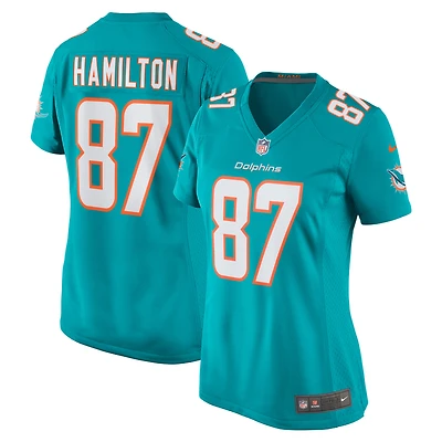 Maillot de joueur à domicile Nike DaeSean Hamilton Aqua Miami Dolphins pour femme