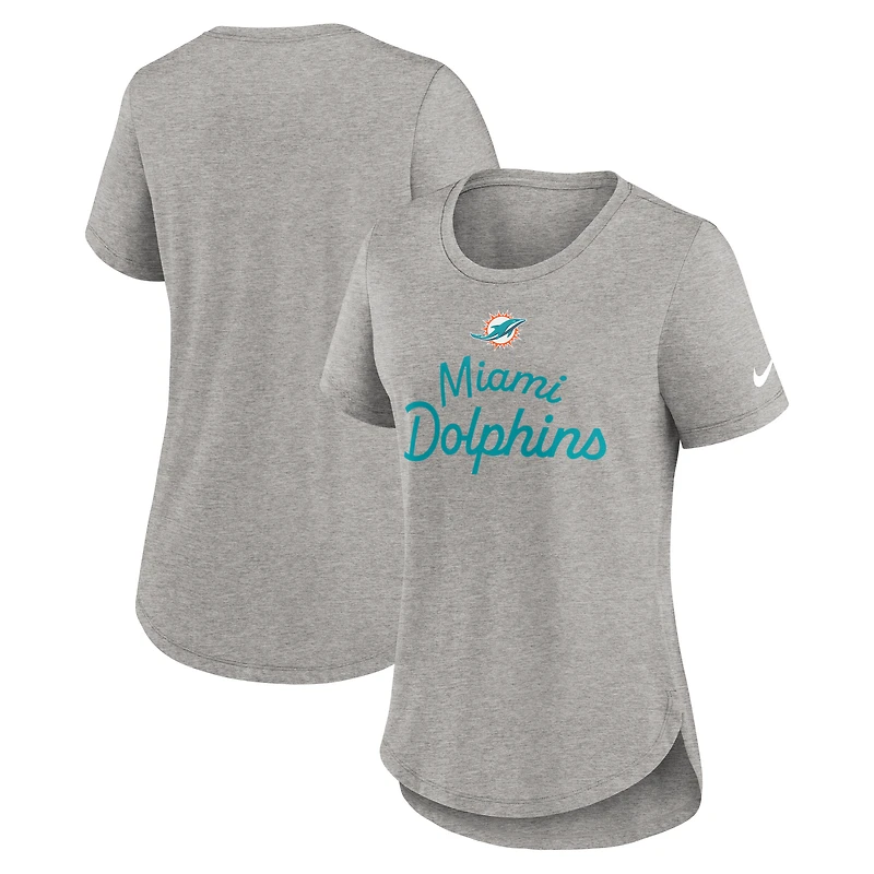 Women's Nike Gray Miami Dolphins Script Tri-Blend T-Shirt