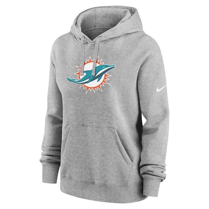 Women's Nike Heather Gray Miami Dolphins Club Fleece Pullover Hoodie