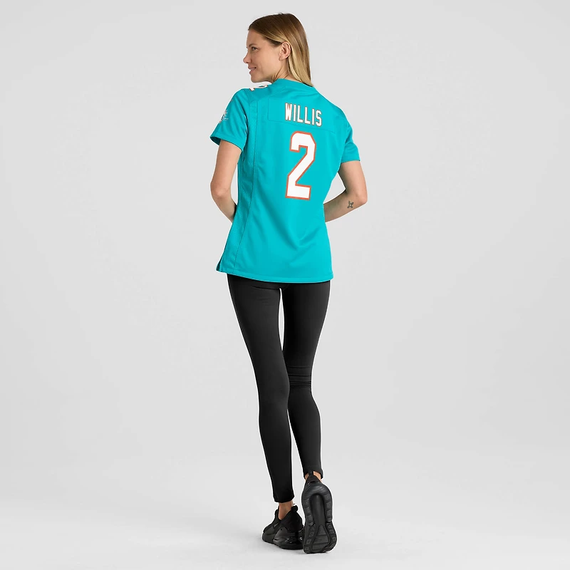 Maillot de match Nike Malik Willis Aqua Miami Dolphins pour femmes