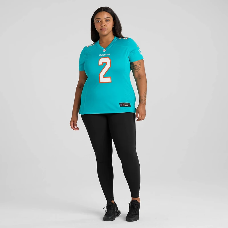 Maillot de match Nike Malik Willis Aqua Miami Dolphins pour femmes