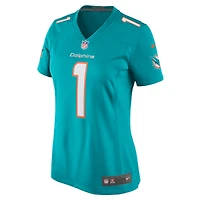 Maillot de match Nike numéro 1 Bride Aqua pour femmes des Dolphins Miami