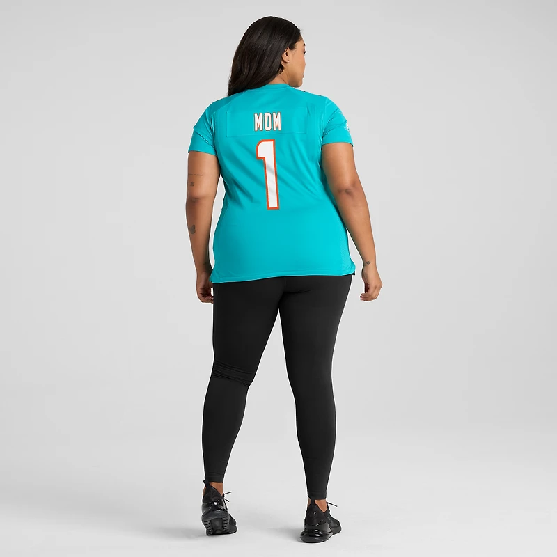 Women's Nike Number 1 Mom Aqua Miami Dolphins Game Jersey