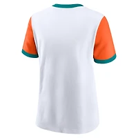 Women's Nike White/Orange Miami Dolphins Rewind Ringer T-Shirt