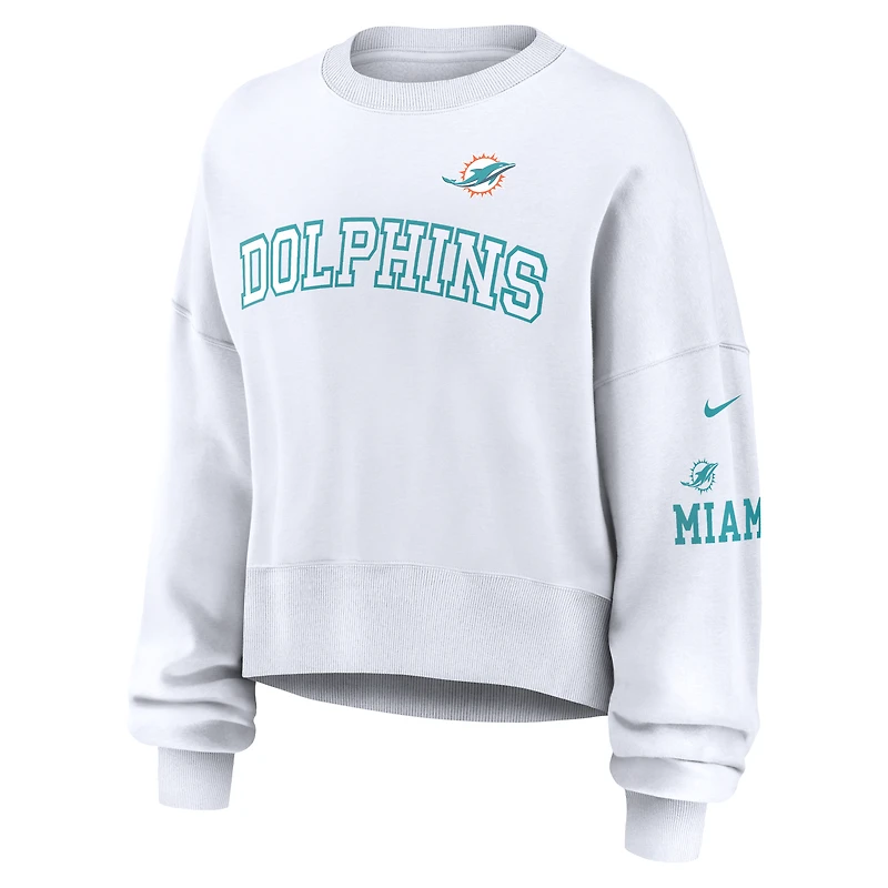 Women's Nike White Miami Dolphins Oversized Pullover Sweatshirt