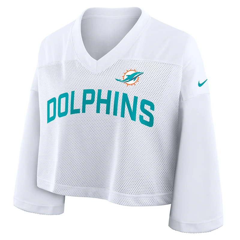 Women's Nike White Miami Dolphins Primetime Cropped Mesh Dri-FIT Fashion Jersey