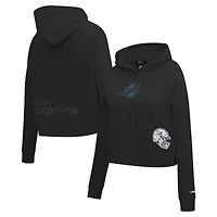 Women's Pro Standard Black Miami Dolphins Jeweled Cropped Pullover Hoodie