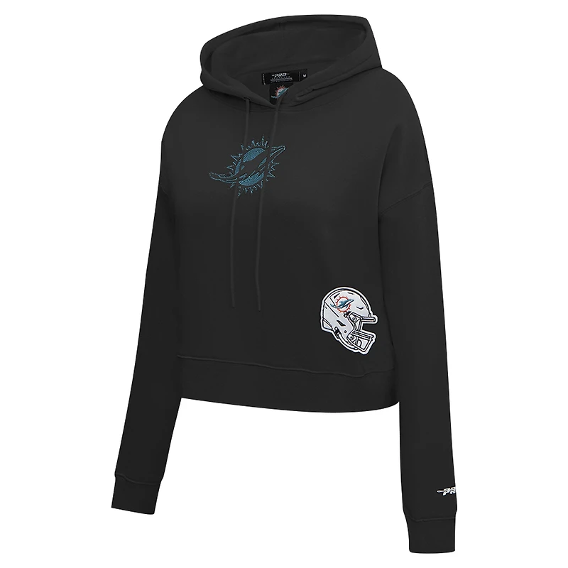 Women's Pro Standard Black Miami Dolphins Jeweled Cropped Pullover Hoodie