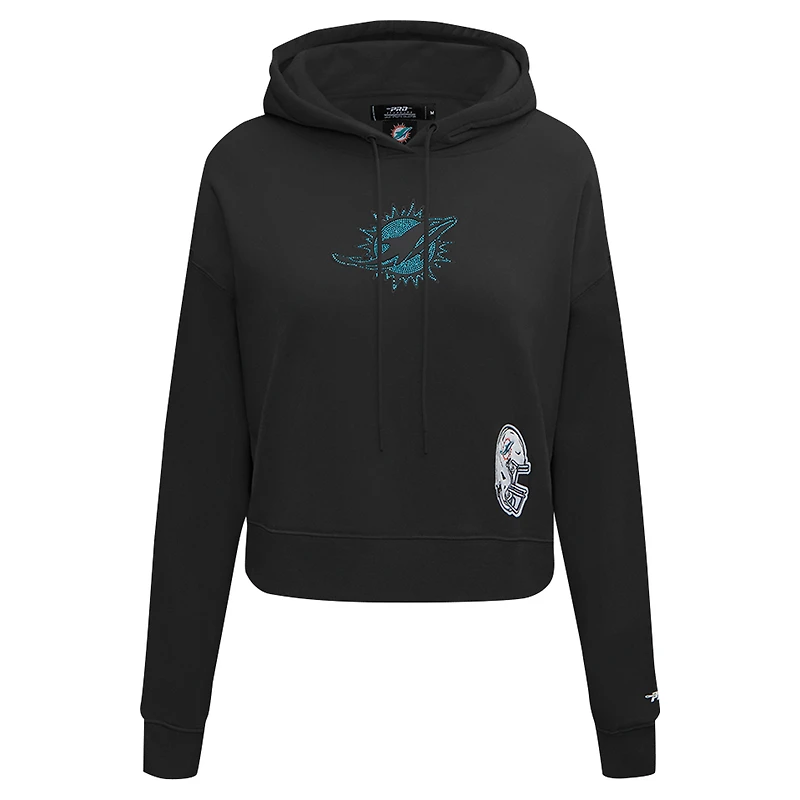Women's Pro Standard Black Miami Dolphins Jeweled Cropped Pullover Hoodie