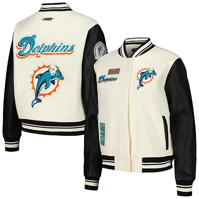 Veste universitaire rétro classique vintage à fermeture éclair complète Pro Standard crème pour femmes des Miami Dolphins