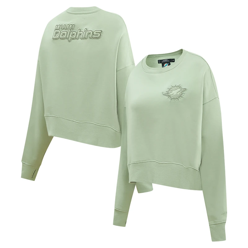 Women's Pro Standard Light Green Miami Dolphins Oversized Cropped Neutral Pullover Sweatshirt