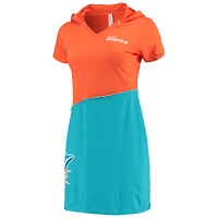 Refried Apparel pour femme Orange/Aqua Miami Dolphins Mini-robe à capuche durable