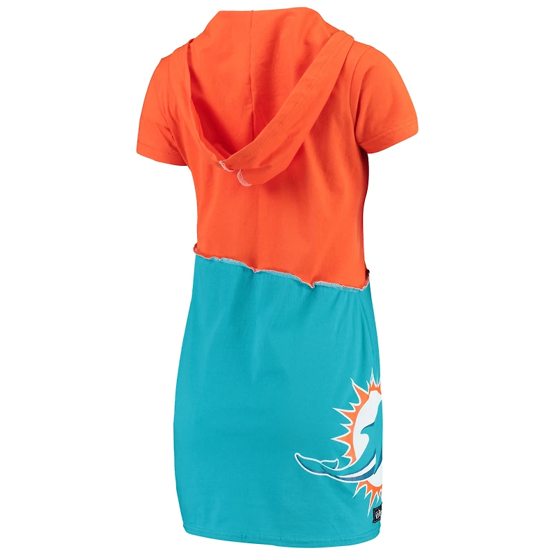 Refried Apparel pour femme Orange/Aqua Miami Dolphins Mini-robe à capuche durable