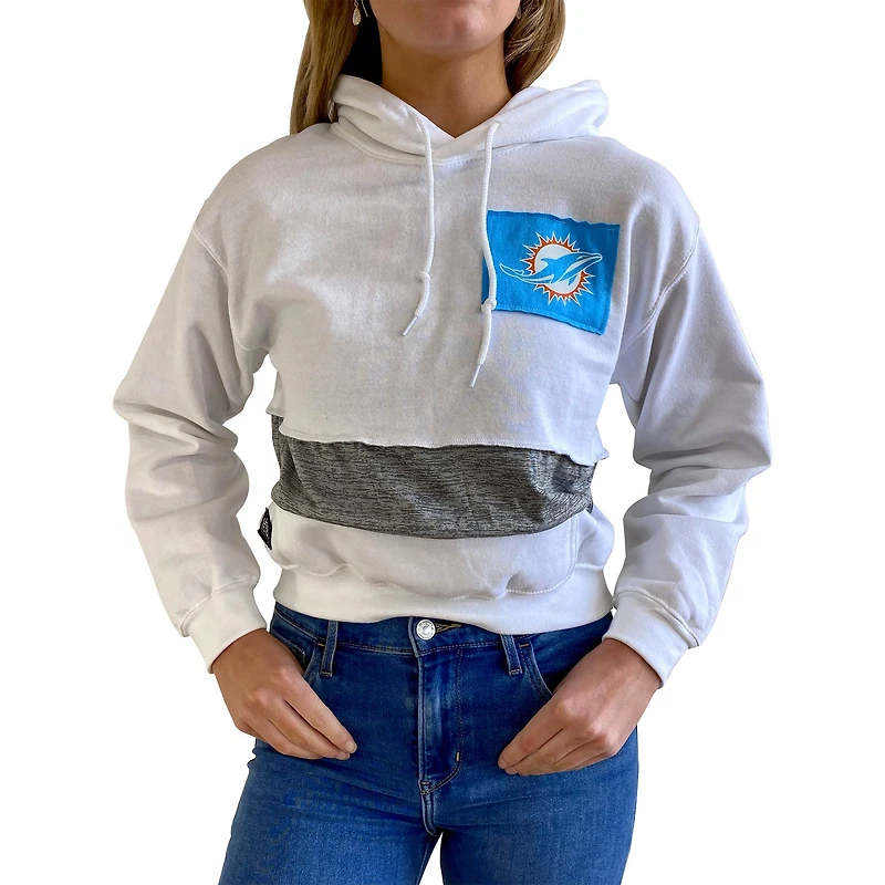 Women's Refried Apparel White Miami Dolphins Sustainable Crop Dolman Pullover Hoodie