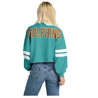 Women's Spirit Jersey  Aqua Miami Dolphins Oversized Cropped Stripe Long Sleeve T-Shirt