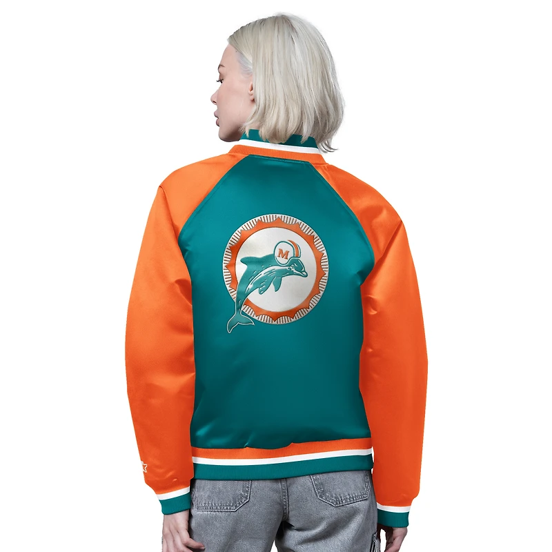 Women's Starter Aqua/Orange Miami Dolphins Satin Full-Snap Vintage Varsity Jacket