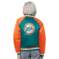 Women's Starter Aqua/Orange Miami Dolphins Satin Full-Snap Vintage Varsity Jacket