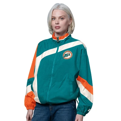 Coupe-vent zippé vintage pour femme Starter Aqua/Orange Miami Dolphins, 1er trimestre