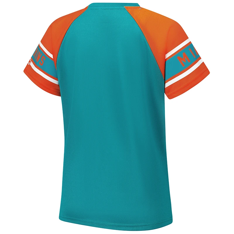 Haut raglan à blocs de couleurs Starter Aqua Miami Dolphins 1st Rounder pour femmes