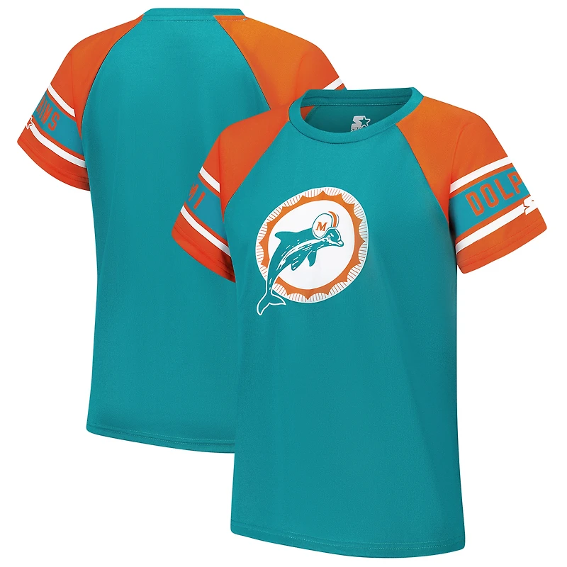 Haut raglan à blocs de couleurs Starter Aqua Miami Dolphins 1st Rounder pour femmes