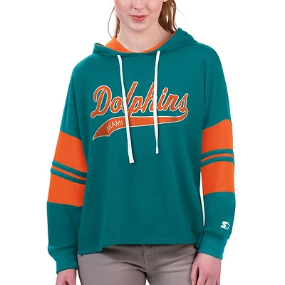 T-shirt à capuche manches longues Starter Aqua Miami Dolphins Bump and Run pour femme