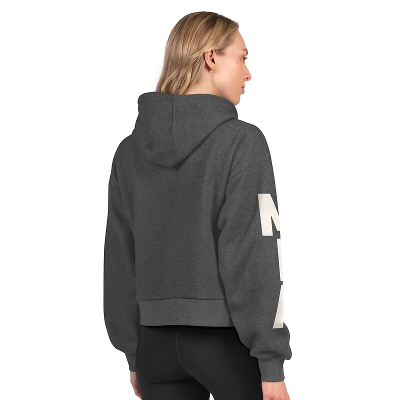 Sweat à capuche court en polaire Starter Heather Charcoal pour femme des Dolphins de Miami