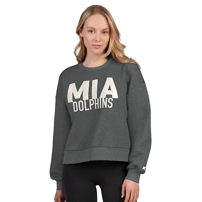 Women's Starter Heather Gray Miami Dolphins Show Up Cropped Fleece Pullover Sweatshirt