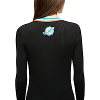 Robe pull boutonnée à col en V tricot Shoko noire pour femme STAUD Miami Dolphins