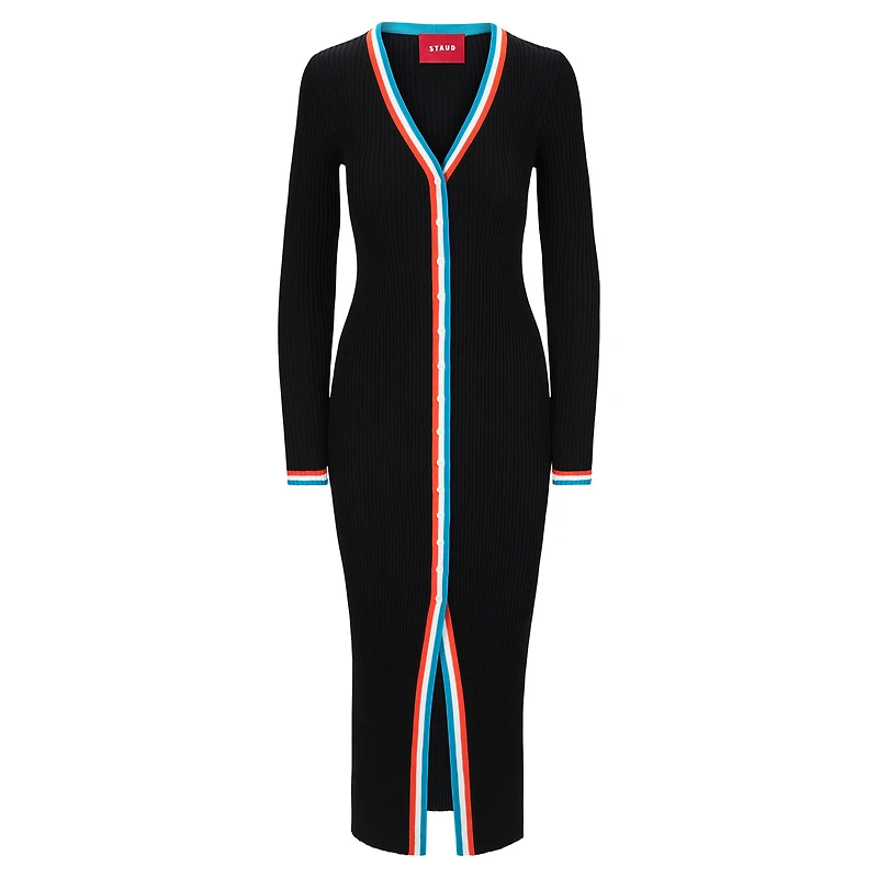 Robe pull boutonnée à col en V tricot Shoko noire pour femme STAUD Miami Dolphins