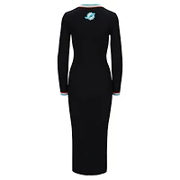 Women's STAUD Black Miami Dolphins Shoko Knit Button-Up V-Neck Sweater Dress
