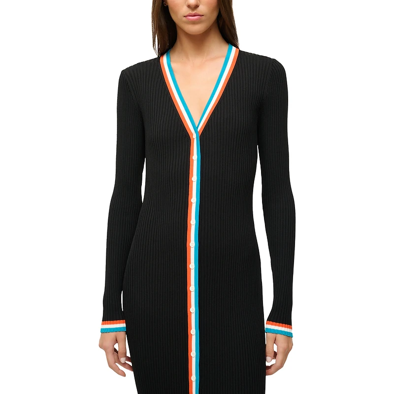 Robe pull boutonnée à col en V tricot Shoko noire pour femme STAUD Miami Dolphins