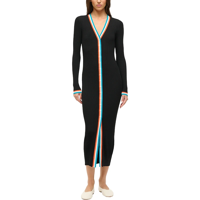 Robe pull boutonnée à col en V tricot Shoko noire pour femme STAUD Miami Dolphins