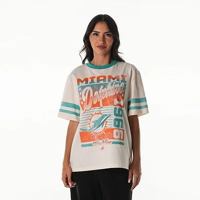 T-shirt boyfriend oversize vintage à épaules tombantes crème The Wild Collective pour femme, motif Miami Dolphins