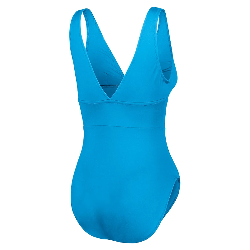 Women's Tommy Bahama Light Blue Miami Dolphins Palm Modern V-Neck One-Piece Swimsuit