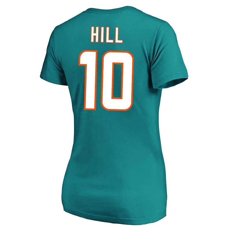 T-shirt à col rond taille plus pour femme Tyreek Hill Aqua Miami Dolphins Fair Catch Name & Number