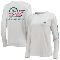 T-shirt à manches longues pour femme avec casque Vineyard Vines Miami Dolphins blanc