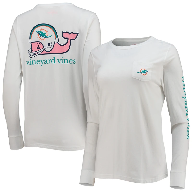 T-shirt à manches longues pour femme avec casque Vineyard Vines Miami Dolphins blanc