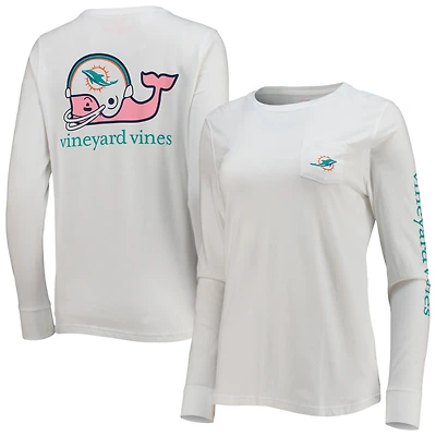 Women's Vineyard Vines White Miami Dolphins Helmet Long Sleeve T-Shirt