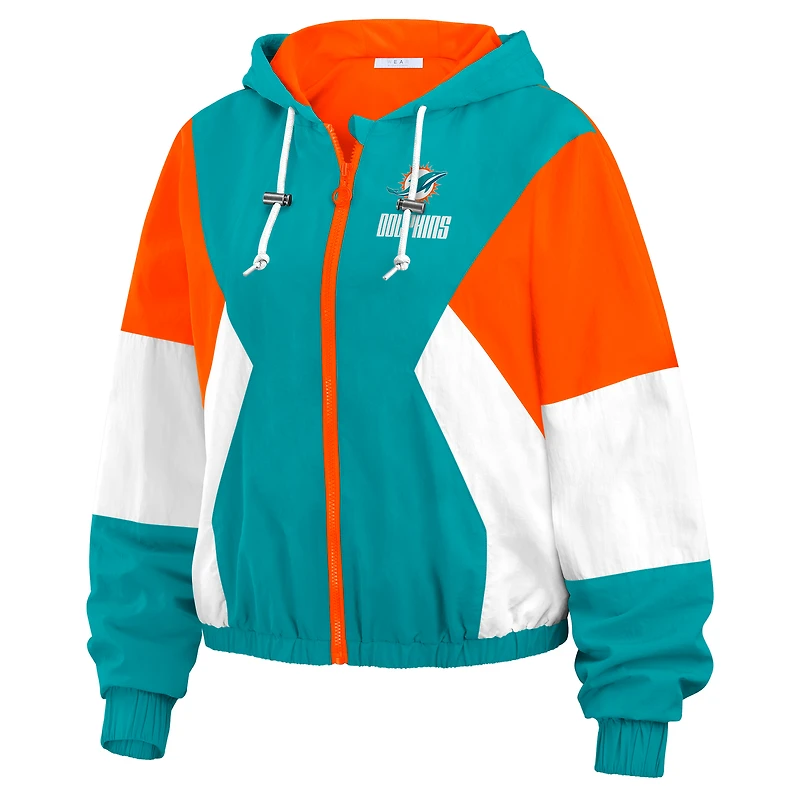 Women's WEAR by Erin Andrews Aqua/Orange Miami Dolphins Plus Color Block Full-Zip Windbreaker Jacket