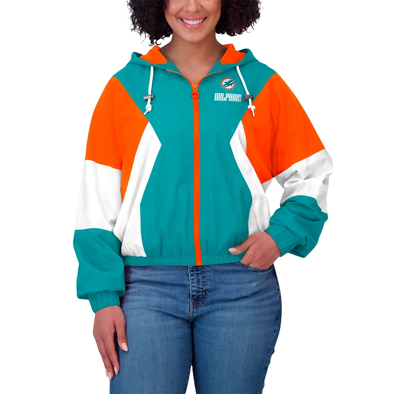 Women's WEAR by Erin Andrews Aqua/Orange Miami Dolphins Plus Color Block Full-Zip Windbreaker Jacket