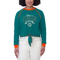 Women's WEAR by Erin Andrews Aqua/Orange Miami Dolphins Plus Tie-Front Long Sleeve Top